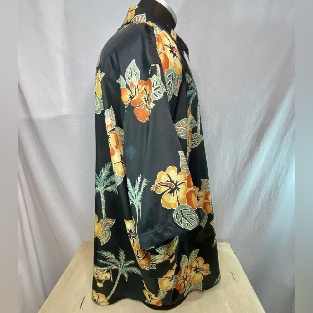 Hilo Hattie Shirt Black Floral Hawaiian Men's Size 3X Aloha Tiki Hibiscus Print - Picture 7 of 8